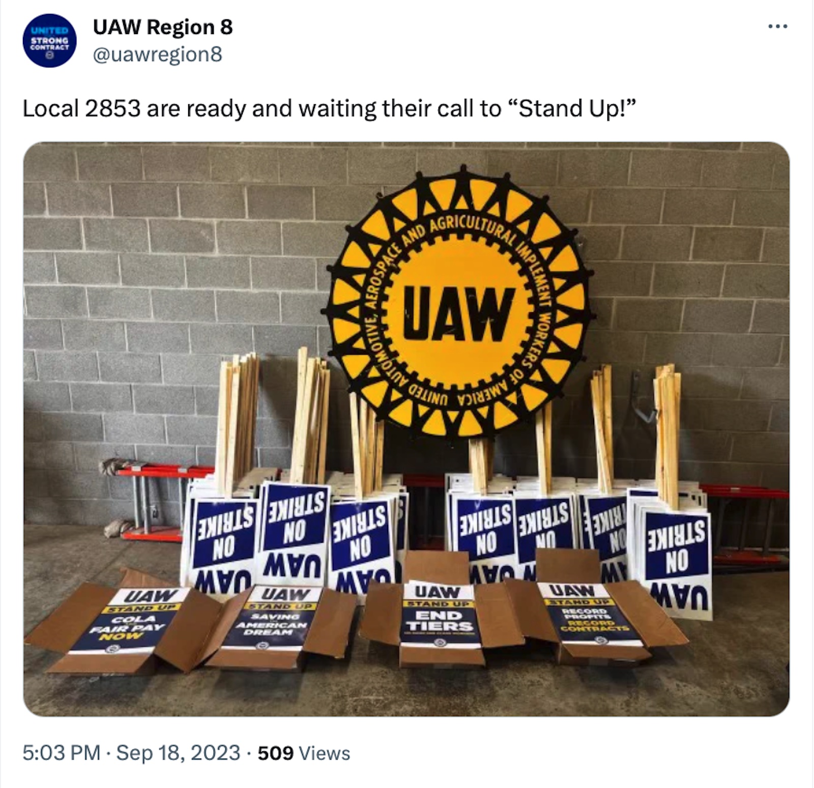 UAW Region 8 tweet 9-18-23