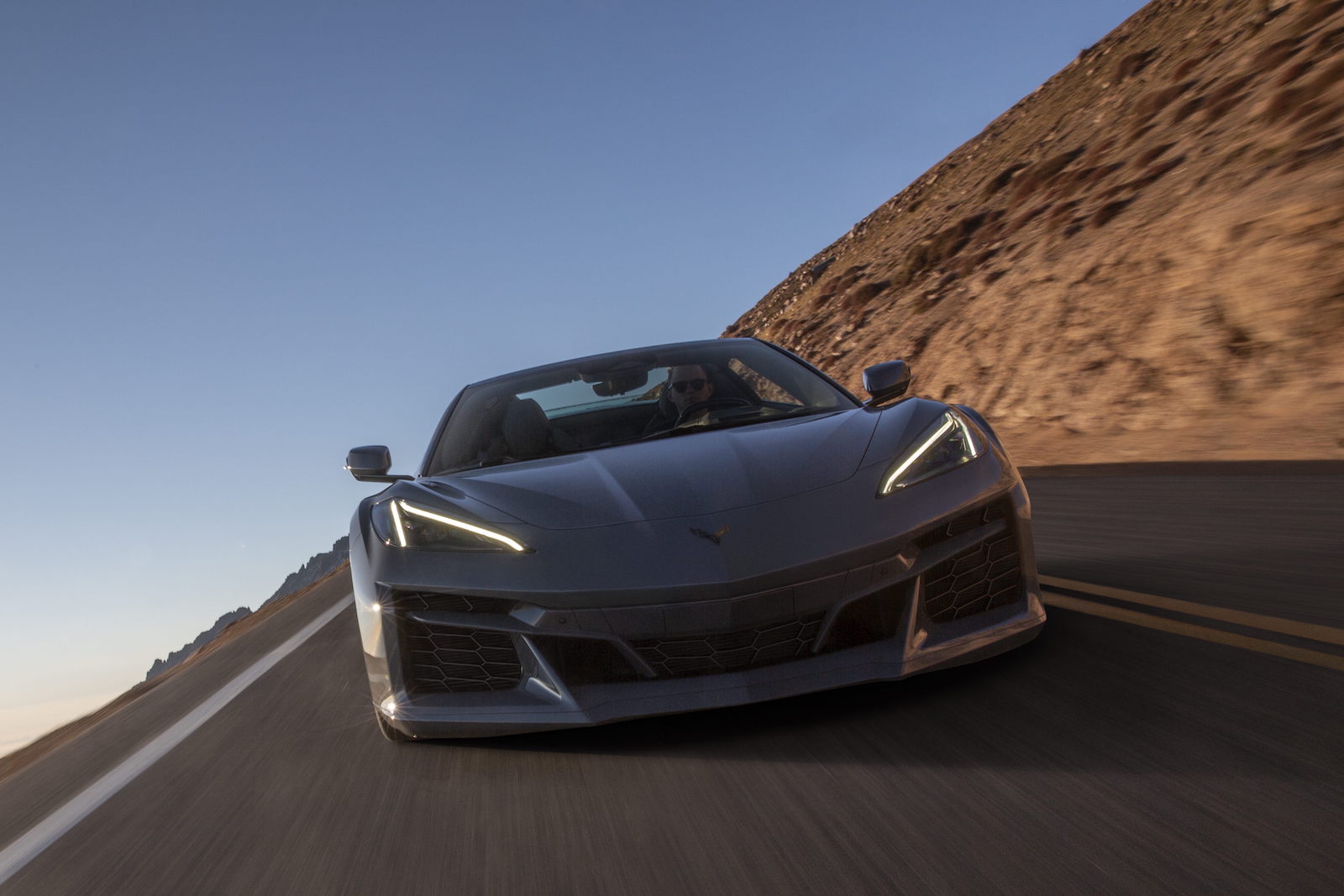 2024 Chevrolet Corvette E-Ray driving nose REL
